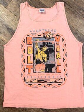 Vtg 80s Lightning Bolt Surfboards REDONDO BEACH VOLLEYBALL Tank Top L Surf Cali